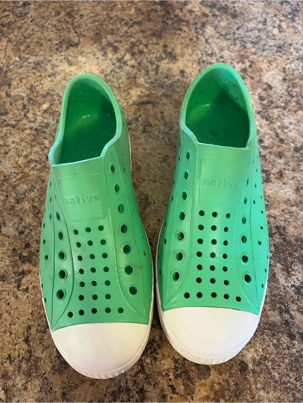 Native Shoes Kids Green Slip-On Water Sneakers with White Toe